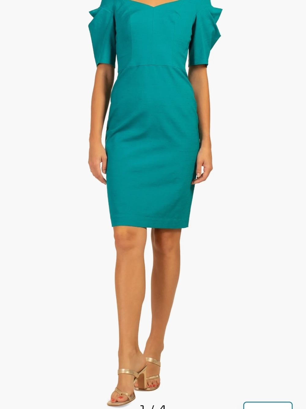Trina Turks Teal Off-Shoulder Sheath Dress